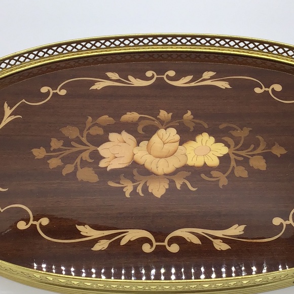 Italian Wood Inlay Oval Serving Tray - Picture 10 of 10